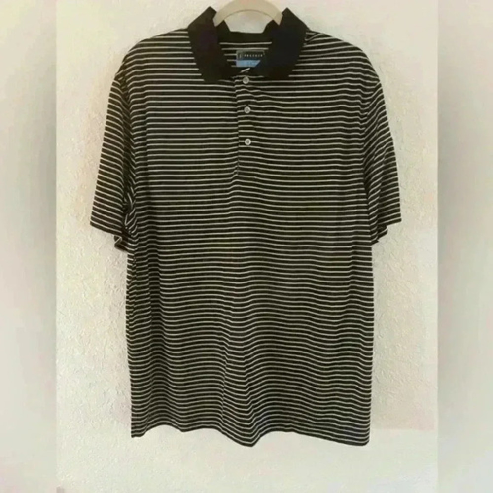 PGA tour black/ white striped collared shirt XL